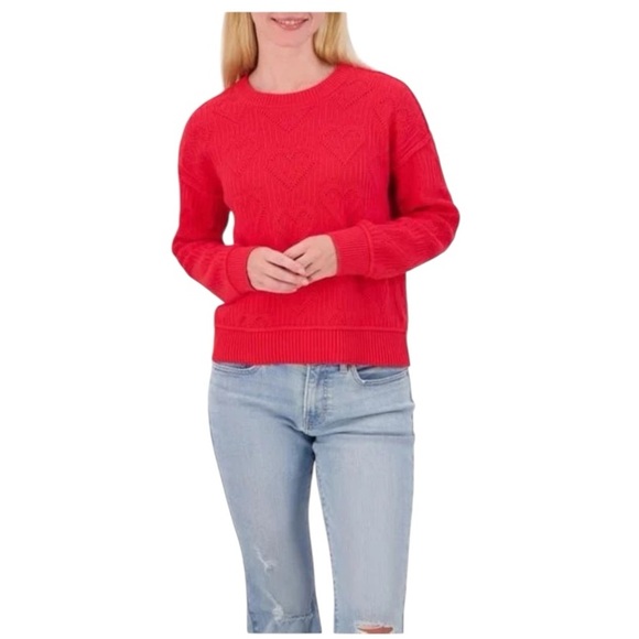 Lucky Brand Pink Heart Stitch Sweater Knit Crew Neck Long Sleeve L - Picture 1 of 8